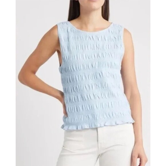 MADEWELL Smocked Boatneck Tank S Light Pool Blue Slim Fit Stretch NWT B45 - Picture 1 of 5